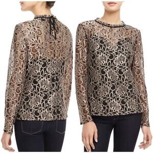 Ted Baker London Nomino Long Sleeve Metallic Lace Blouse Size 4